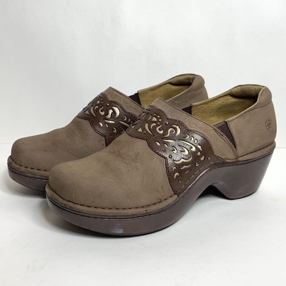 Ariat Tambour Women's Size 9 Leather Clogs Slip On Wedge Heel Mule Shoe